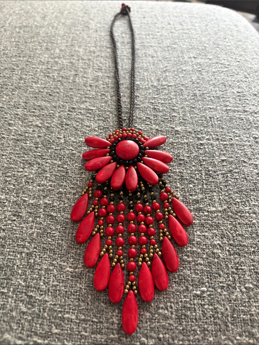 Handcrafted Red Teardrop Statement Necklace